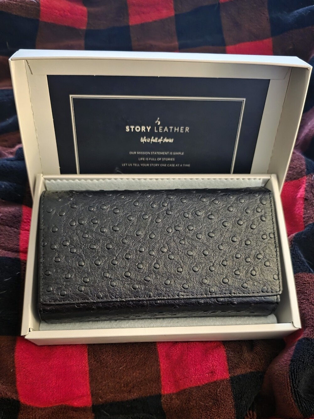 Black Men's Ostrich-Texture Long Wallet